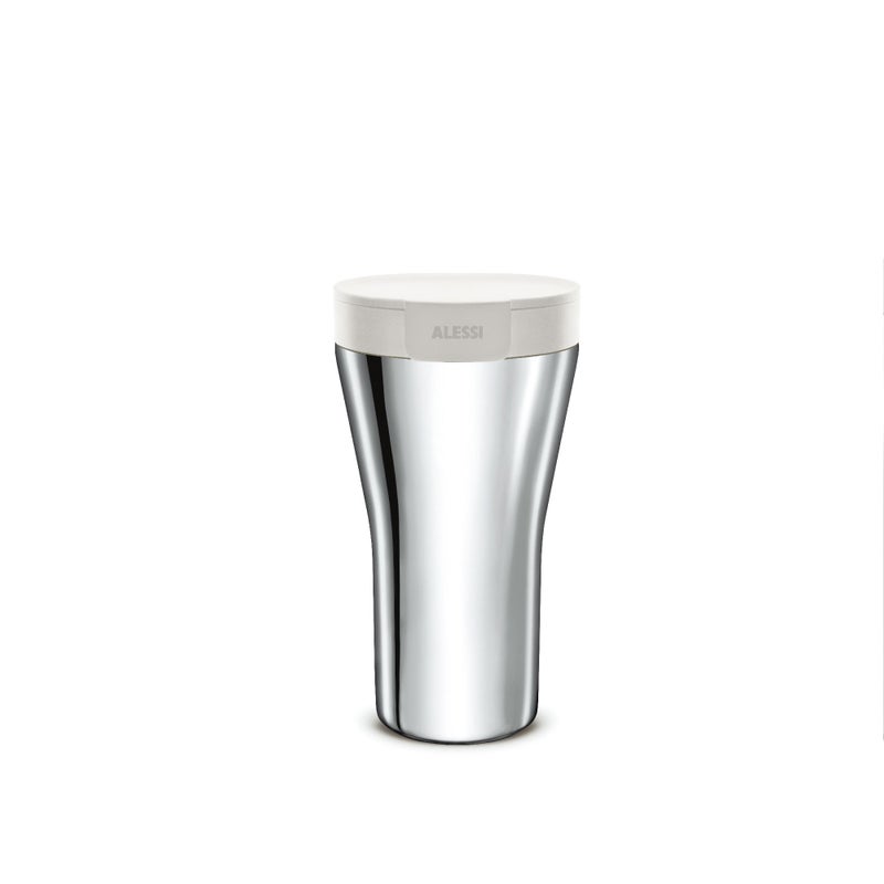ALESSI Caffa, Double wall travel mug in 18/10 stainless steel and thermoplastic resin, white. - Image 2